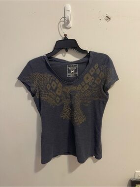 Vintage 2000s Roots Women’s Charcoal Grey Graphic Tee with Gold Print